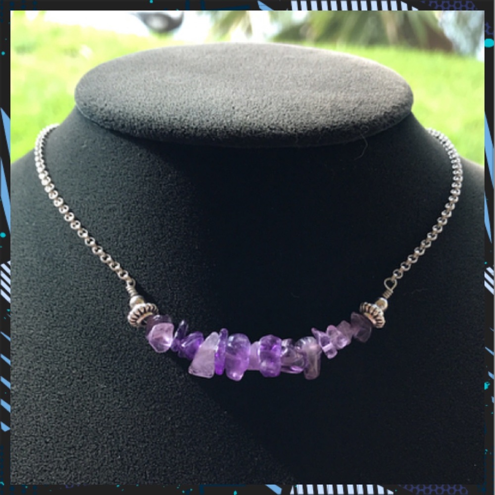 🔴Genuine amethyst chips bar simple steel choker - Picture 3 of 9